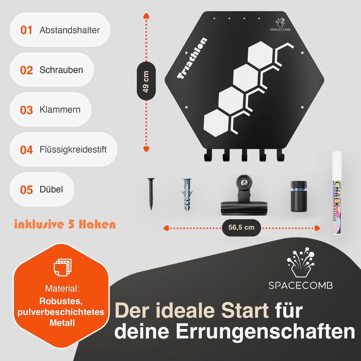 Medaillenhalter | Triathlon (Bestzeiten, inkl. 5 Haken)