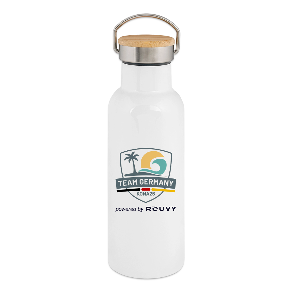 Thermosflasche mit Bambusdeckel - Weiß