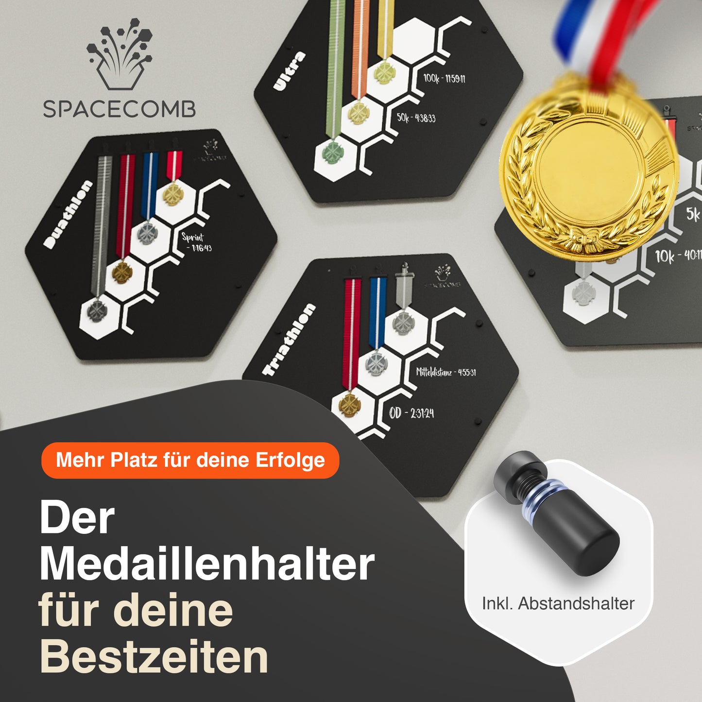 Medaillenhalter | Triathlon (Bestzeiten, inkl. 5 Haken)